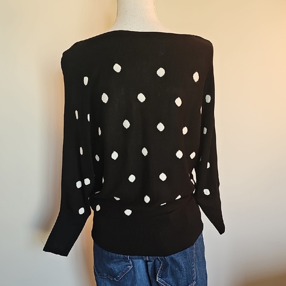 WHBM Off-the-Shoulder Black Sweater with White Dots - Picture 3 of 6